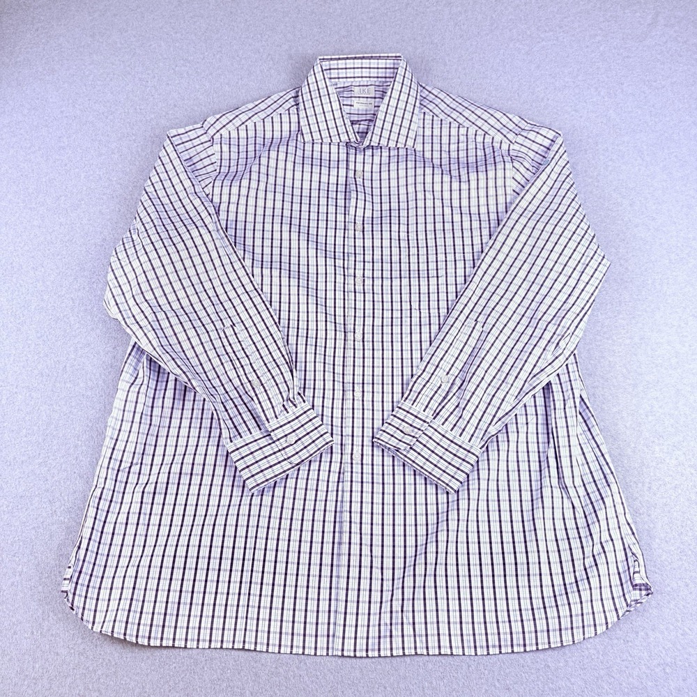 IKE Behar Performance 100 Purple Plaid Cotton Dress Shirt 17.5 34 Men's XL